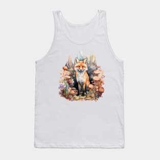 Fox, Crystals, and Mushrooms Fantasy Watercolor Tank Top